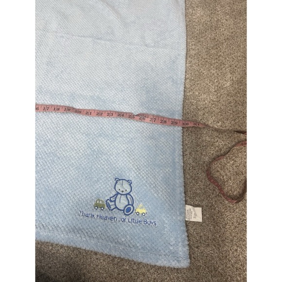 Pastel Blue Thank Heaven For Little Boys Infant Baby Blanket 37" By 30" - Picture 5 of 6